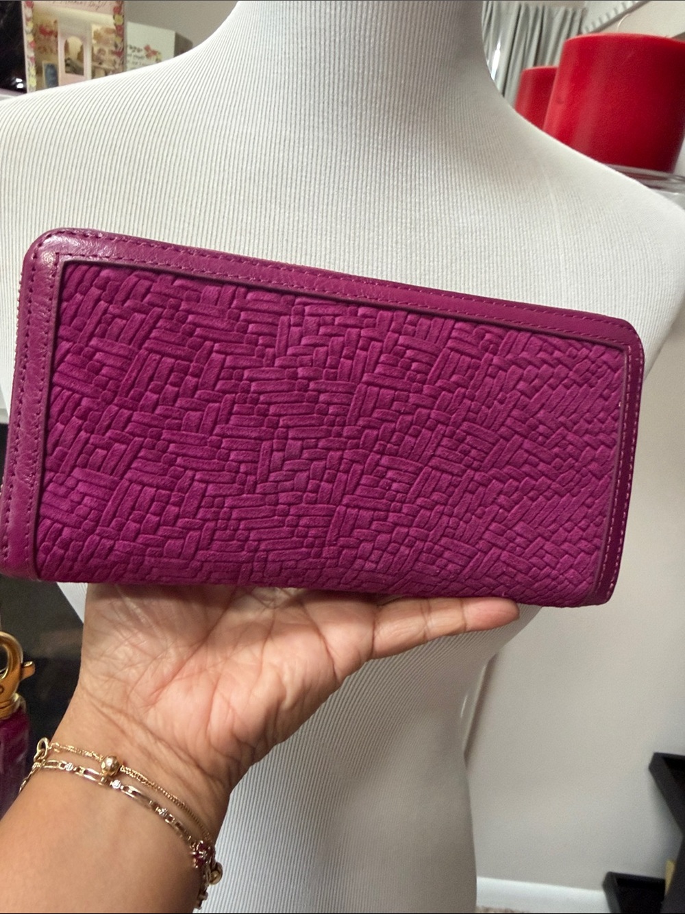 Fossil Textured Raspberry Zip-Around Wallet